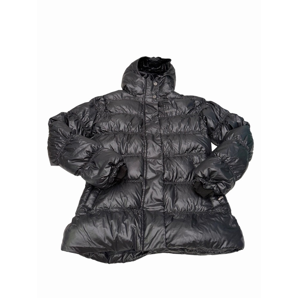 MARMOT Women's 650 Down Jacket Quilted Black Coat Hooded Size M